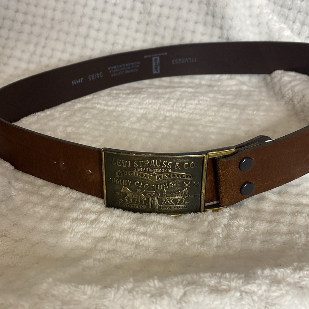Levi's Brown Leather Belt with Engraved Brass Buckle